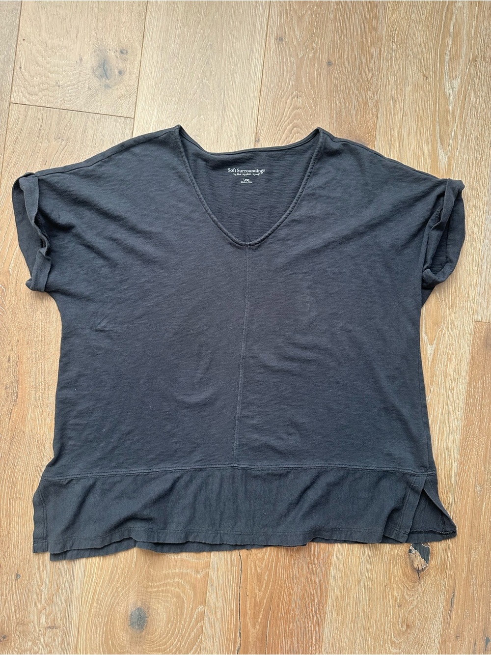 SOFT SURROUNDINGS Charcoal Cotton Slub V-Neck Short Sleeve Top